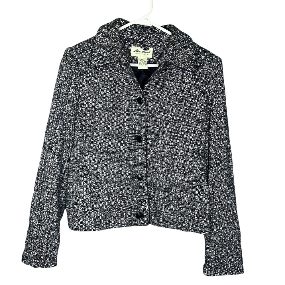 Eddie Bauer Women's Tweed Lined Jacket Blazer S Black/White